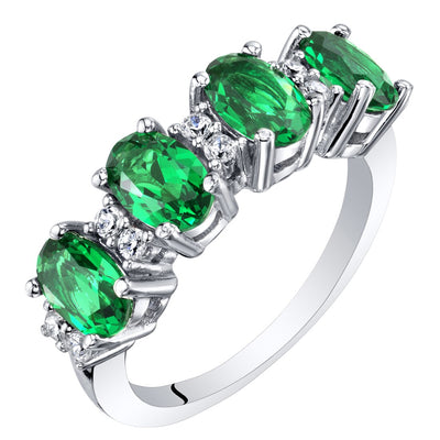 Emerald 4-Stone Anniversary Ring Band Sterling Silver 2 Carats Oval Shape