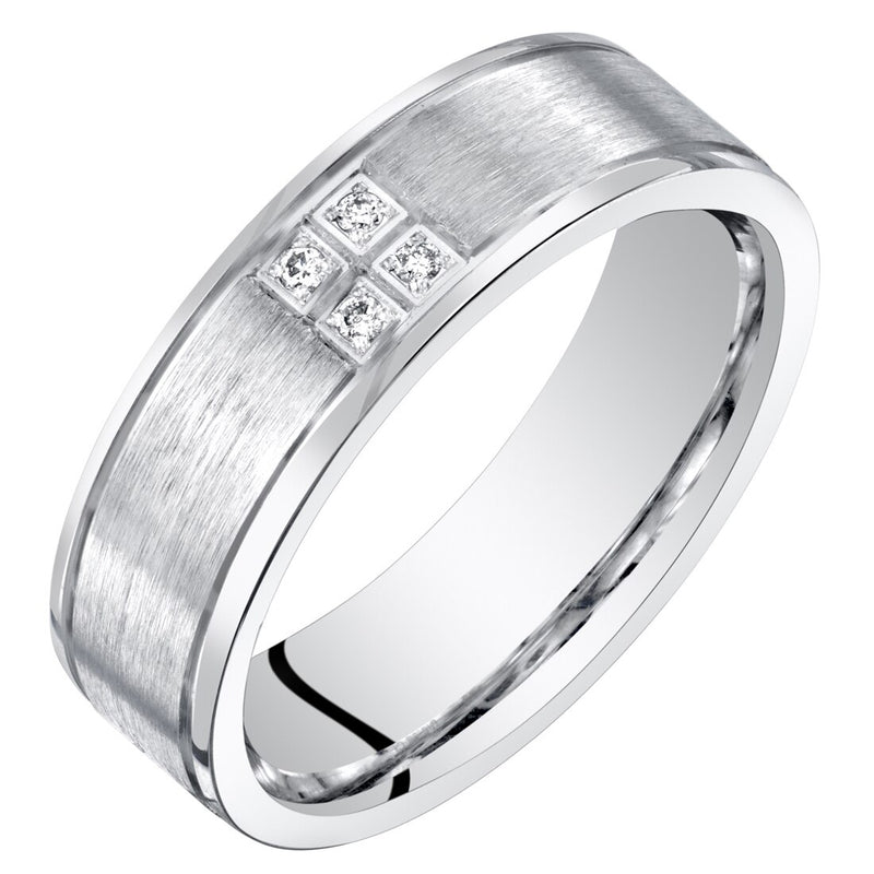 Mens Genuine Diamond Wedding Ring Band Sterling Silver Comfort Fit Brushed Matte Sizes 8 to 14
