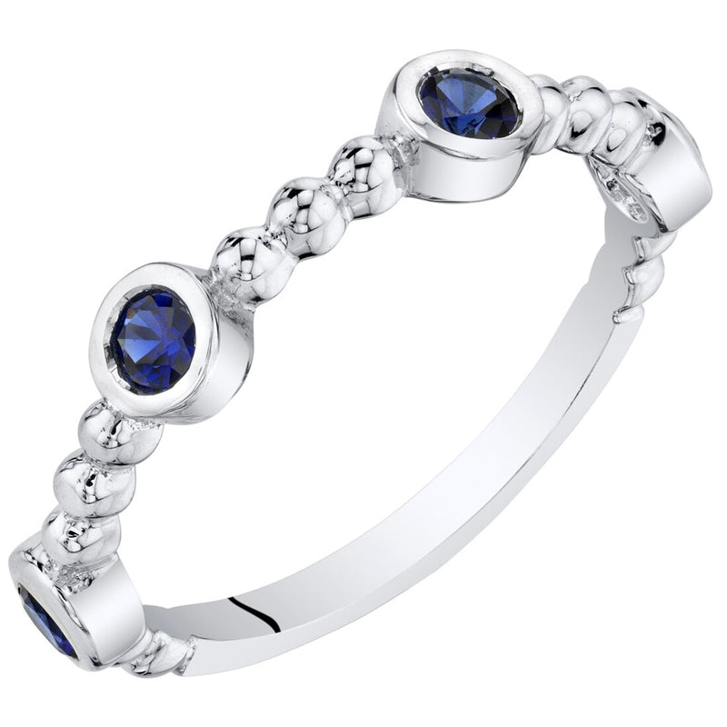 Created Blue Sapphire Dainty Stackable Ring in Sterling Silver