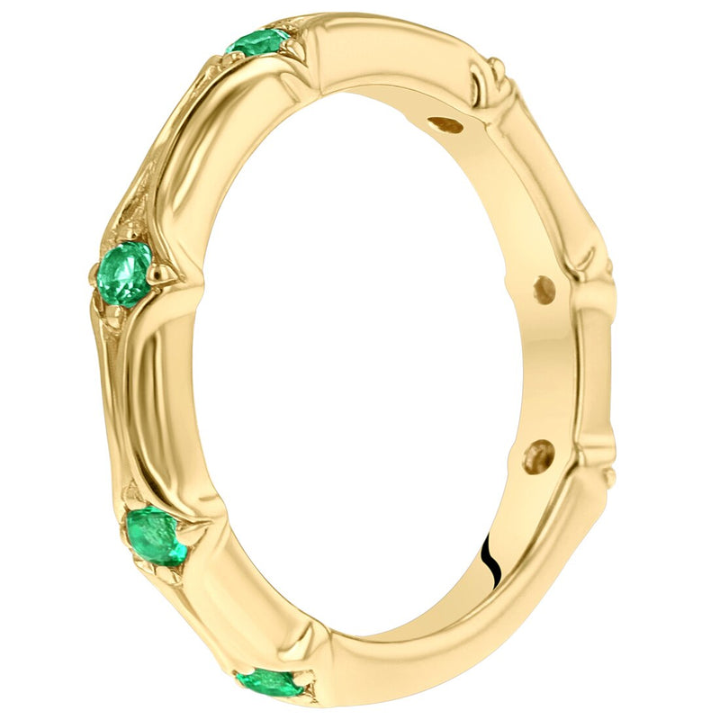 Simulated Emerald Contoured Stackable Ring In Yellow Tone Sterling Silver Sr11988 additional view, angle, and on model