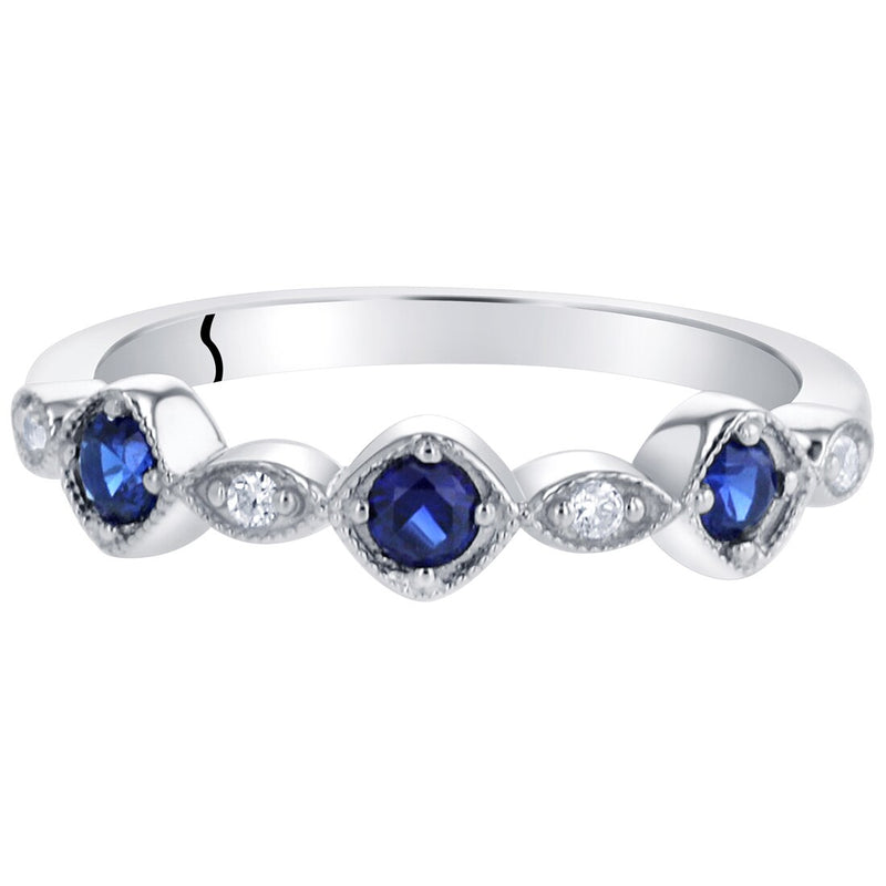 Created Blue Sapphire Marquise And Round Stackable Ring Band In Sterling Silver Sr11990 alternate view and angle