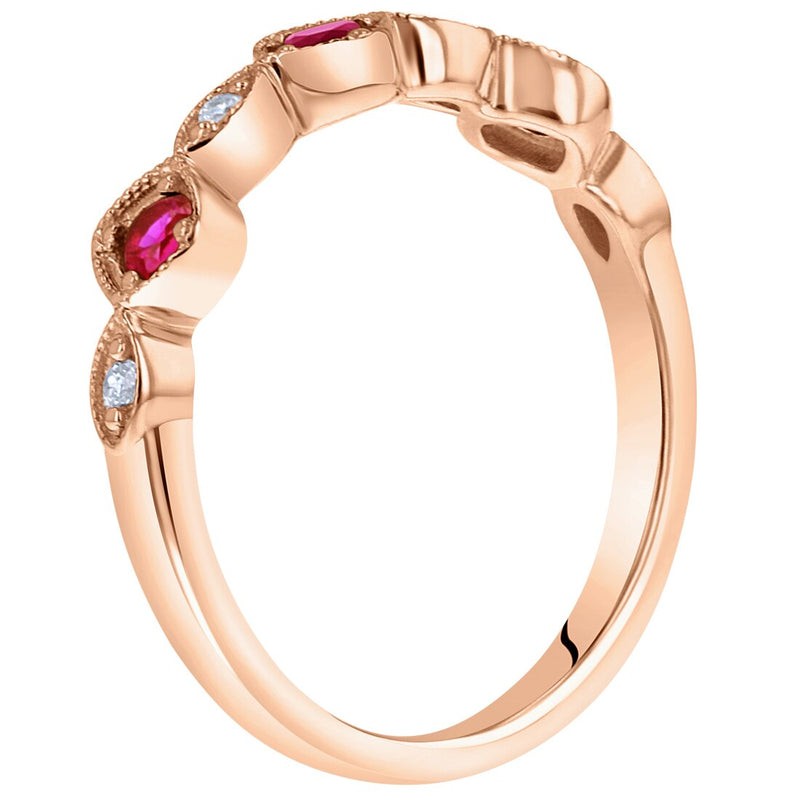 Created Ruby Marquise And Round Stackable Ring Band In Rose Tone Sterling Silver Sr11994 additional view, angle, and on model