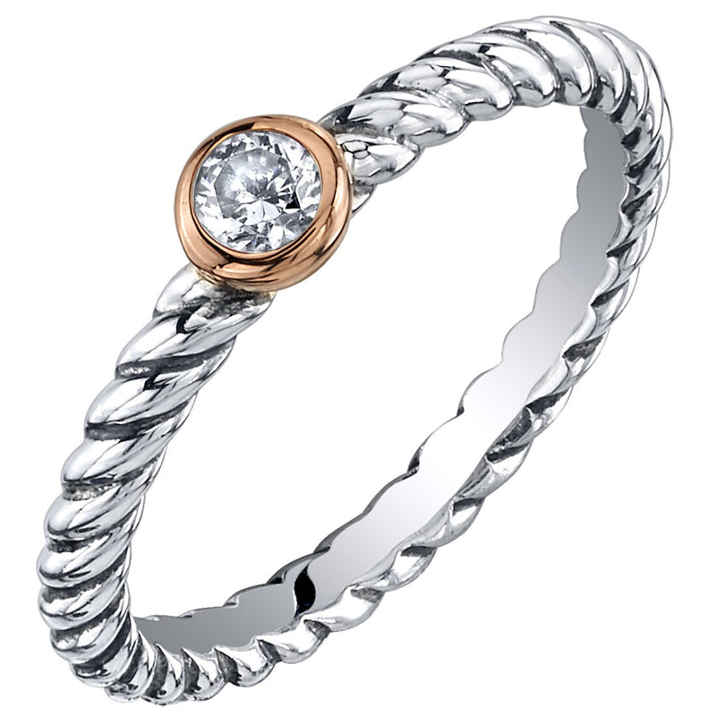 Cubic Zirconia Cable Rope Stackable Ring Sterling Silver