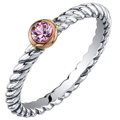 Created Pink Sapphire Cable Rope Design Stackable Ring in Sterling Silver Sizes 5 to 9