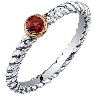 Garnet Cable Rope Stackable Ring Sterling Silver