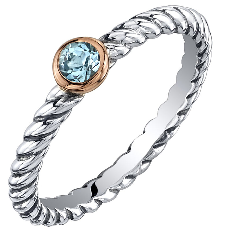 Swiss Blue Topaz Cable Rope Stackable Ring Sterling Silver