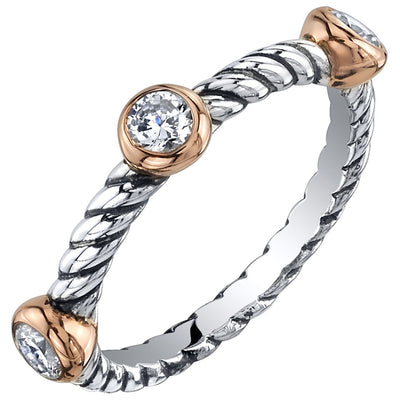 Cubic Zirconia 3-Stone Cable Stackable Ring Sterling Silver