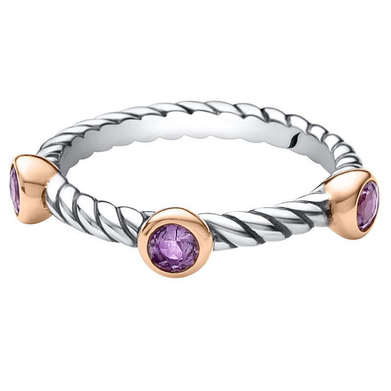 Amethyst 3 Stone Cable Rope Design Stackable Ring In Sterling Silver Sizes 5 To 9 Sr12012 alternate view and angle