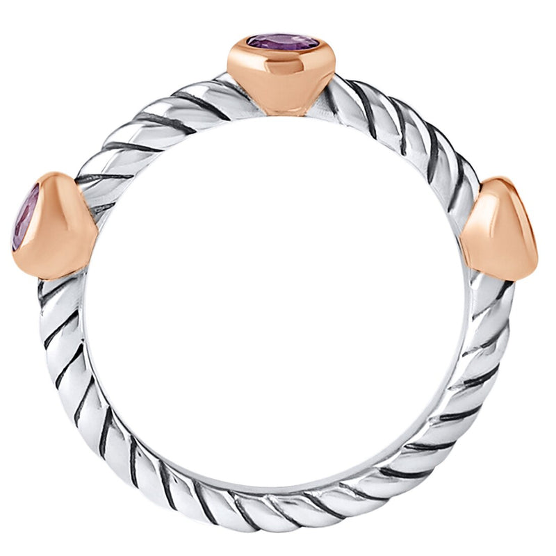 Amethyst 3 Stone Cable Rope Design Stackable Ring In Sterling Silver Sizes 5 To 9 Sr12012 additional view, angle, and on model