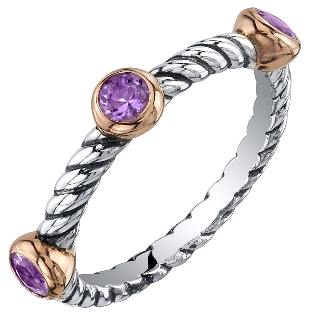 Amethyst 3-Stone Cable Rope Design Stackable Ring in Sterling Silver Sizes  5 to 9