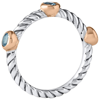 London Blue Topaz 3 Stone Cable Rope Design Stackable Ring In Sterling Silver Sizes 5 To 9 Sr12014 additional view, angle, and on model