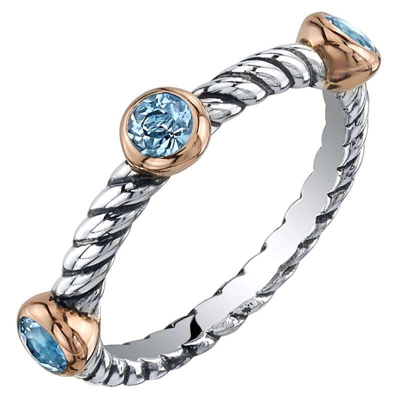 London Blue Topaz 3-Stone Cable Stackable Ring Sterling Silver