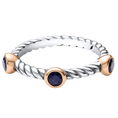 Created Blue Sapphire 3 Stone Cable Rope Design Stackable Ring In Sterling Silver Sizes 5 To 9 Sr12016 alternate view and angle