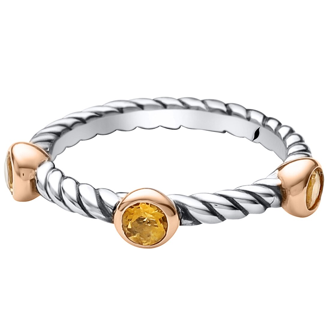 Citrine 3-Stone Cable Rope Design Stackable Ring in Sterling Silver Sizes 5  to 9