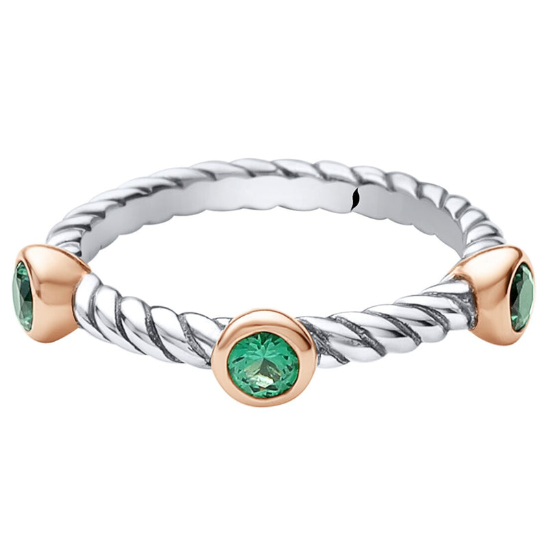 Simulated Emerald 3 Stone Cable Rope Design Stackable Ring In Sterling Silver Sizes 5 To 9 Sr12020 alternate view and angle