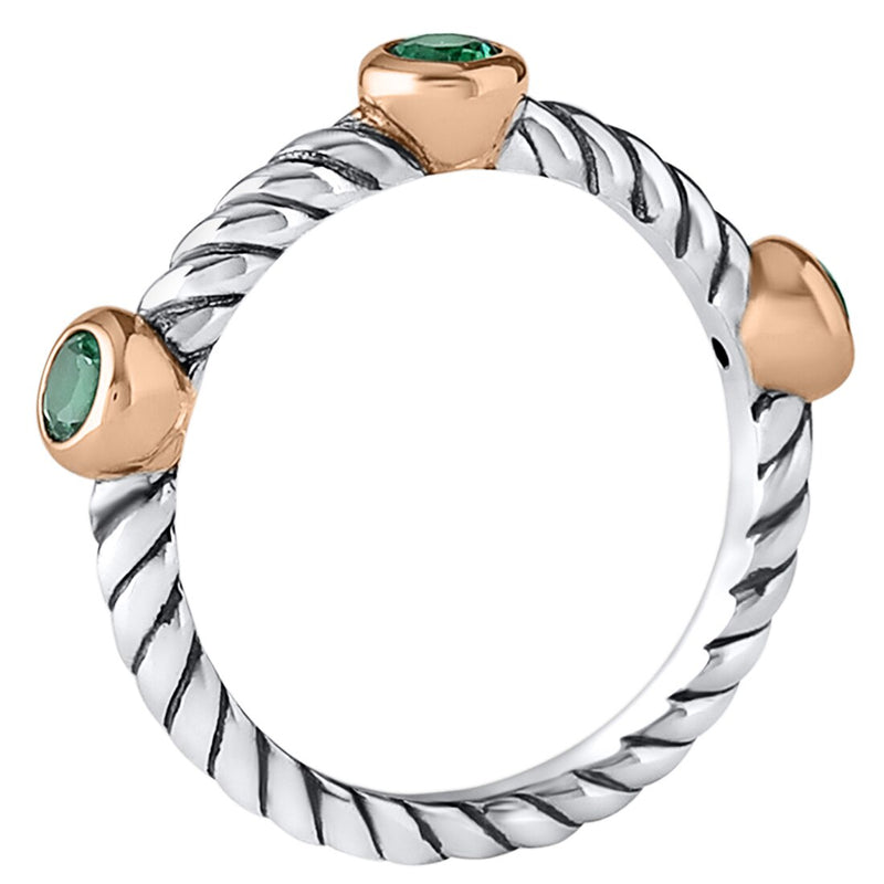 Simulated Emerald 3 Stone Cable Rope Design Stackable Ring In Sterling Silver Sizes 5 To 9 Sr12020 additional view, angle, and on model
