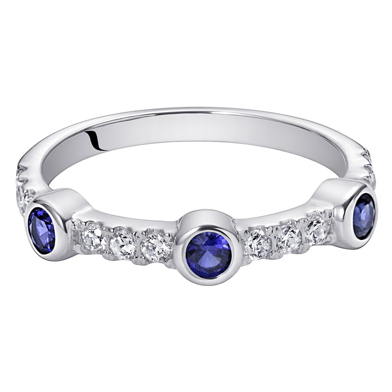 Created Blue Sapphire Bezel Stackable Ring In Sterling Silver Sizes 5 To 9 Sr12034 alternate view and angle