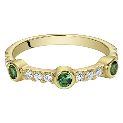 Simulated Emerald Bezel Stackable Ring In Yellow Tone Sterling Silver Sizes 5 To 9 Sr12036 alternate view and angle