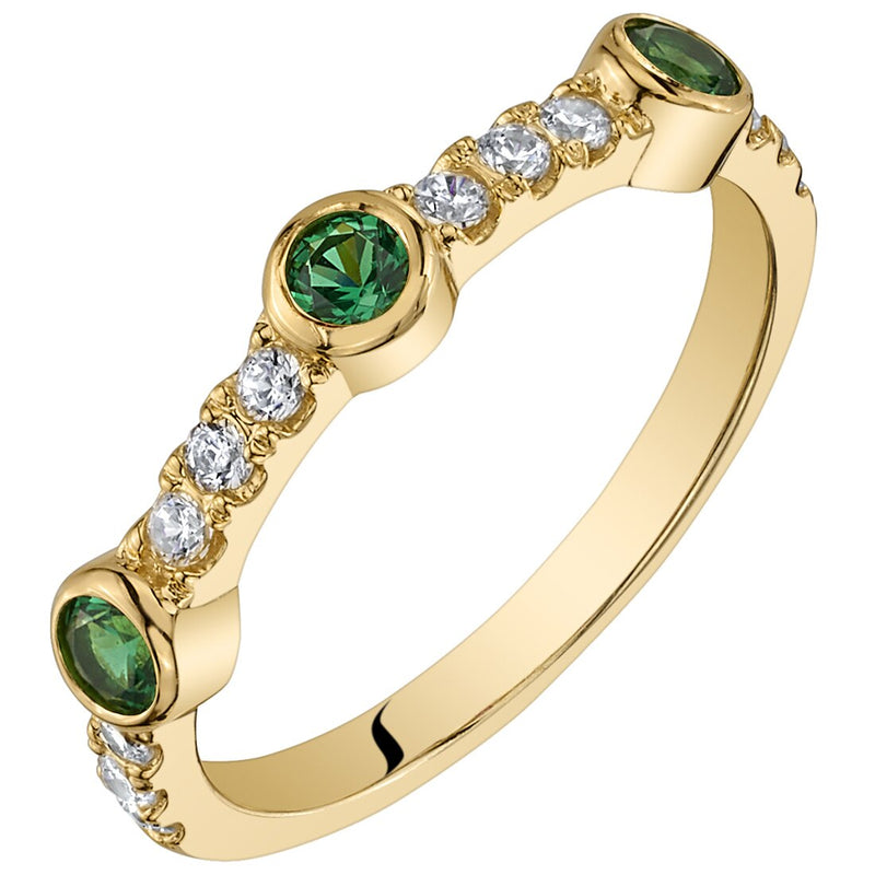 Simulated Emerald Bezel Stackable Ring in Yellow-Tone Sterling Silver Sizes 5 to 9