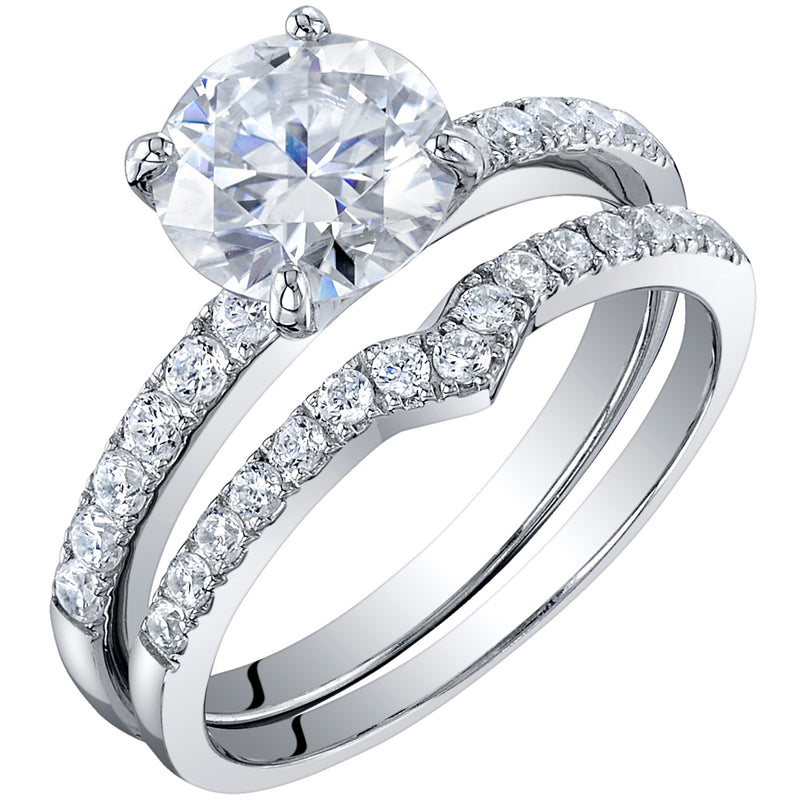 2 Carat Moissanite Classic Solitaire Engagement Ring and Wedding Band Bridal Set in Sterling Silver SR12050