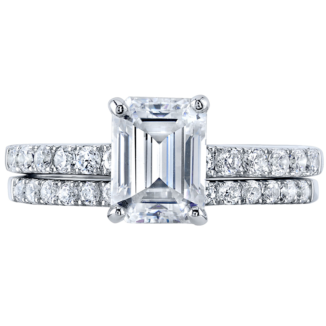 2 Carat Moissanite Emerald Cut Engagement Ring and Wedding Band Bridal ...