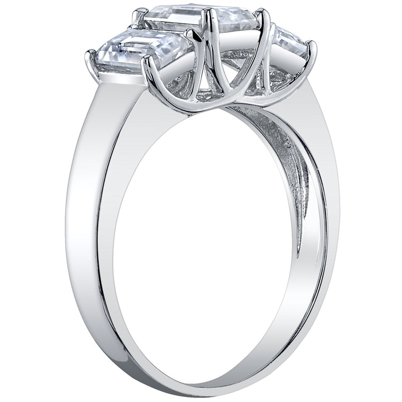 2.50 Carat Moissanite 3-Stone Emerald Cut Engagement Ring and Wedding Band Bridal Set in Sterling Silver SR12056
