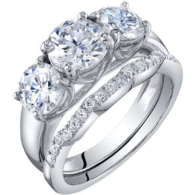 2.75 Carts Moissanite 3-Stone Classic Engagement Ring and Wedding Band Bridal Set in Sterling Silver SR12058