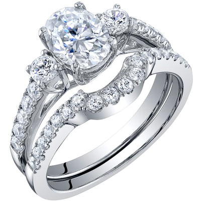 1.50 Carat Moissanite Oval Cut Engagement Ring and Wedding Band Bridal Set in Sterling Silver SR12062