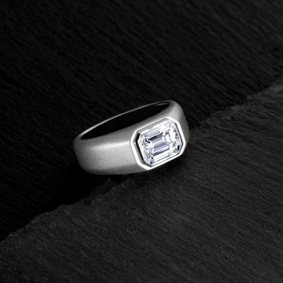 Men's Moissanite Signet Engagement Ring in Sterling Silver