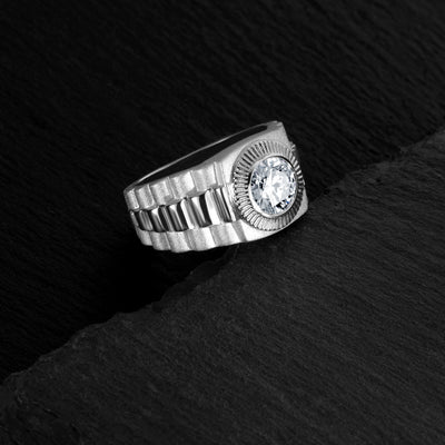 Moissanite Men's Ring Sterling Silver 2 Carats