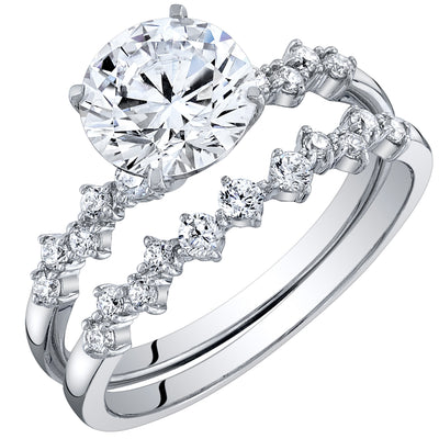 1.50 Carats Moissanite Engagement Ring and Wedding Band Bridal Set Scattered Side Stones in Sterling Silver