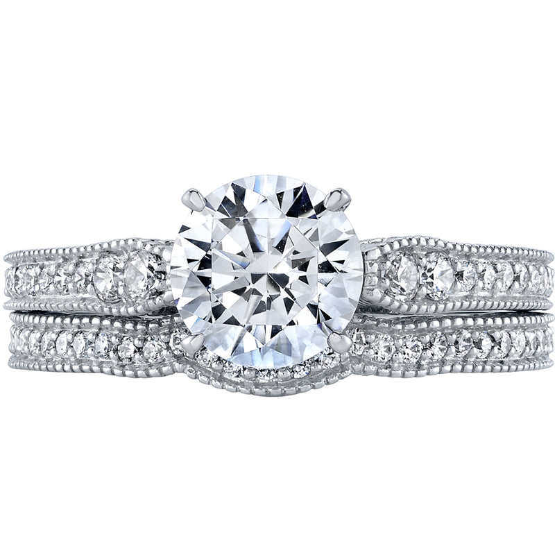 1.50 Carats Moissanite Filigree Engagement Ring and Wedding Band Bridal Set in Sterling Silver