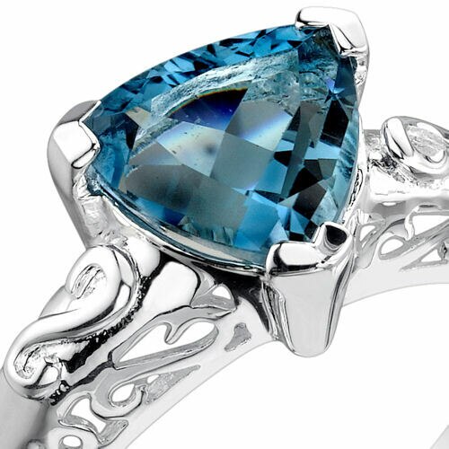 London Blue Topaz Ring Sterling Silver Trillion Shape 2 Carats