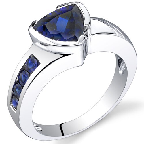 Blue Sapphire Ring Sterling Silver Trillion Shape 2.75 Carats