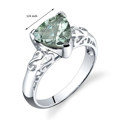 Green Amethyst Ring Sterling Silver Trillion Shape 2.5 Carats