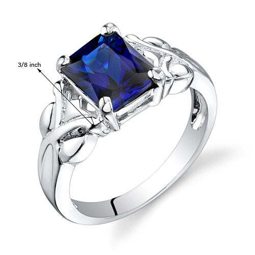Blue Sapphire Ring Sterling Silver Radiant Shape 3 Carats