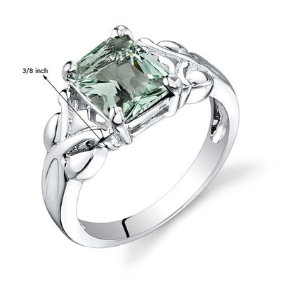 Green Amethyst Ring Sterling Silver Radiant Shape 2 Carats
