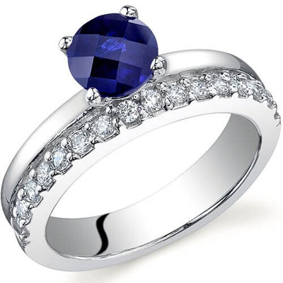 Blue Sapphire Ring Sterling Silver Round Shape 1.25 Carats