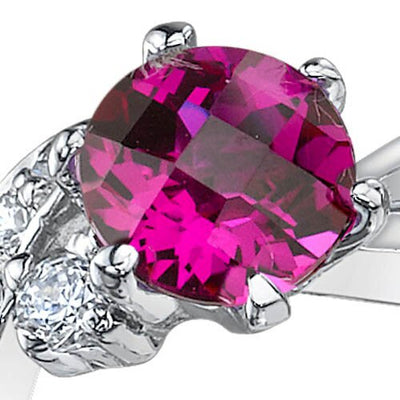 Created Ruby Ring Sterling Silver Round Shape 1 Carats