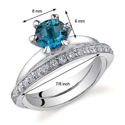 London Blue Topaz Ring Sterling Silver Round Shape 1 Carats