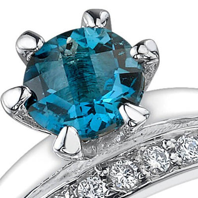 London Blue Topaz Ring Sterling Silver Round Shape 1 Carats