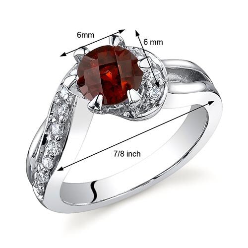 Garnet Ring Sterling Silver Round Shape 1 Carats