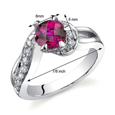 Created Ruby Ring Sterling Silver Round Shape 1 Carats SR9714