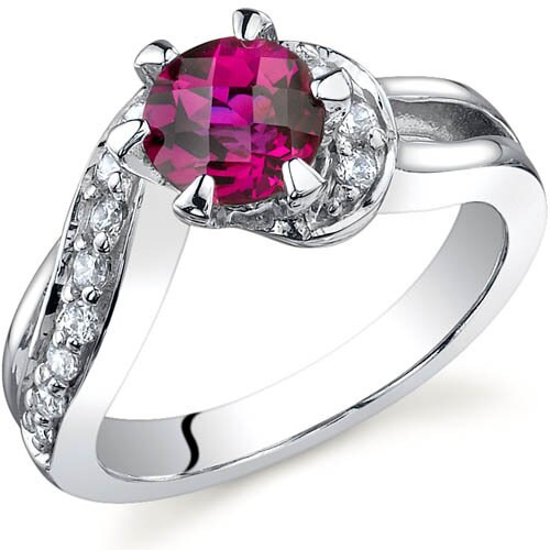 Created Ruby Ring Sterling Silver Round Shape 1 Carats SR9714