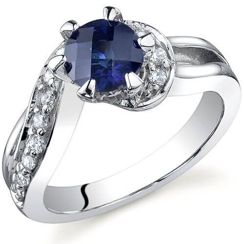 Blue Sapphire Ring Sterling Silver Round Shape 1.25 Carats