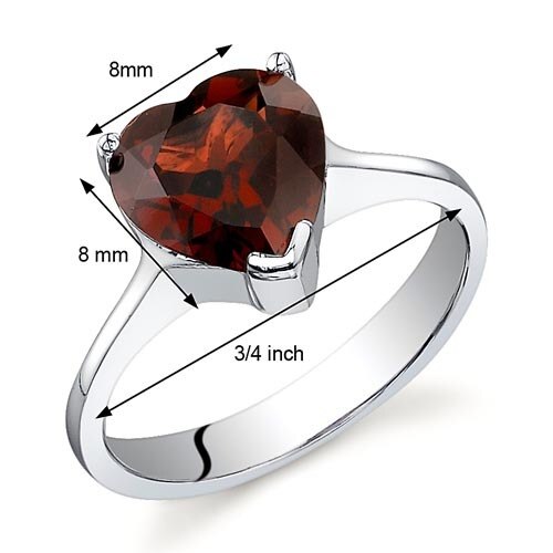 Garnet Ring Sterling Silver Heart Shape 2.25 Carats