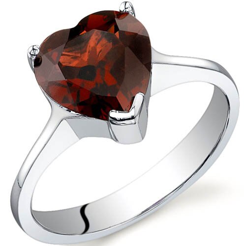 Garnet Ring Sterling Silver Heart Shape 2.25 Carats