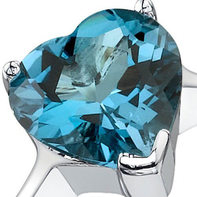 London Blue Topaz Ring Sterling Silver Heart Shape 2.25 Carats