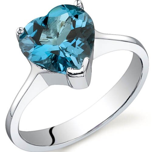 London Blue Topaz Ring Sterling Silver Heart Shape 2.25 Carats