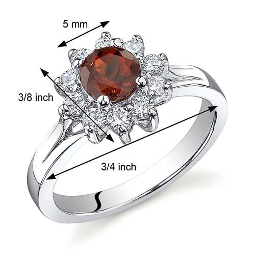 Garnet Ring Sterling Silver Round Shape 0.75 Carats